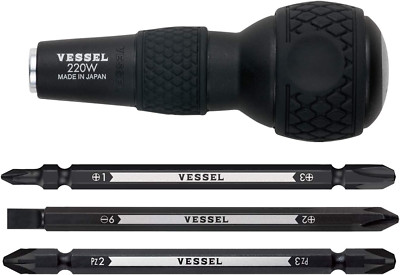 BALL GRIP 1/4'' Hex. Bit Interchangeable Screwdriver (Bit 3PC. (+1, +3 / +2, -...