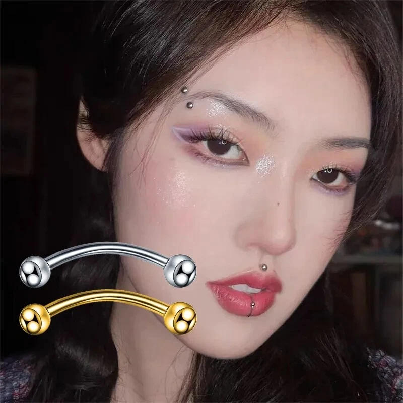 Piercing al Sopracciglio 6/8/10mm Curvo in Acciaio con Palline  Punk Rock Unisex - Immagine 4 di 4