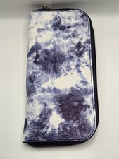 Tie Dye Blue  White Makeup Brush Case Organizer Zippered Cosmetic Travel Pouch