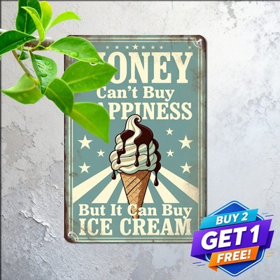 Ice Cream Happiness Quote Tin Sign Sweet Shop Cafe Dessert Room Decor 8x12