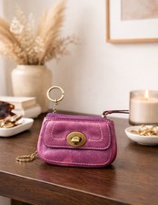 COACH City Key Fob Coin Purse Purple Leather Turn Lock Charm Vintage HTF Legacy