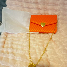 Orange Small Quilted Crossbody Bag Gold Chain Strap Heart Flap Magnetic