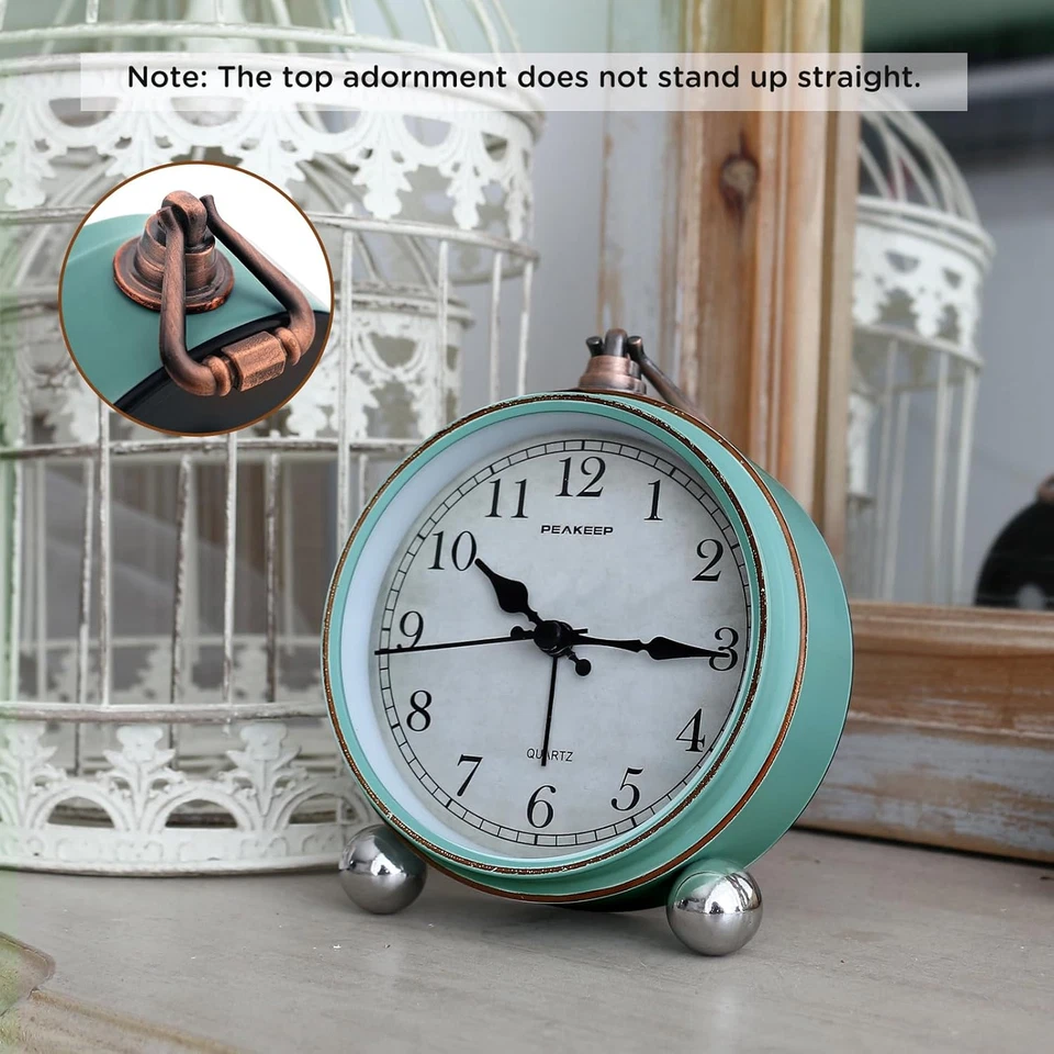 4" Small Battery Operated Antique Retro Analog Alarm Clock for Room Decor, Silen - Image 2 of 4