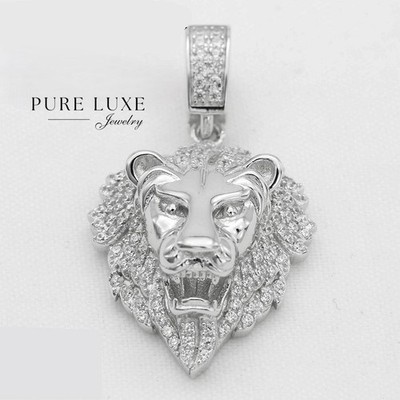 Men's 925 Sterling Silver 35mm Lion Head Cubic Zirconia Mini Charm.Unisex*Box