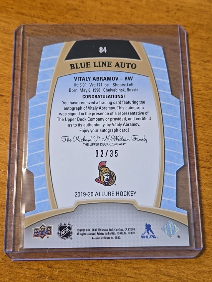 2019-20 Upper Deck Allure - Rookies Vitalii Abramov #84 Blue Line Autographs /35 - Image 2 of 2