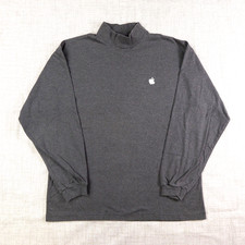 Vintage Apple Computer Logo Shirt Long Sleeve Mock Neck Gray Large 90s USA