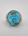 Vtg Robert & Bernice Leekya Zuni Sterling Silver Turquoise Men's Ring 14.5g