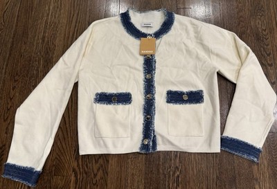 Sandro Paris Lenormandie Denim-Trim Cardigan Size 2 Medium NEW Sold Out