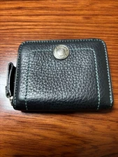 Coach Black Leather Coin Purse with Blue Stitching