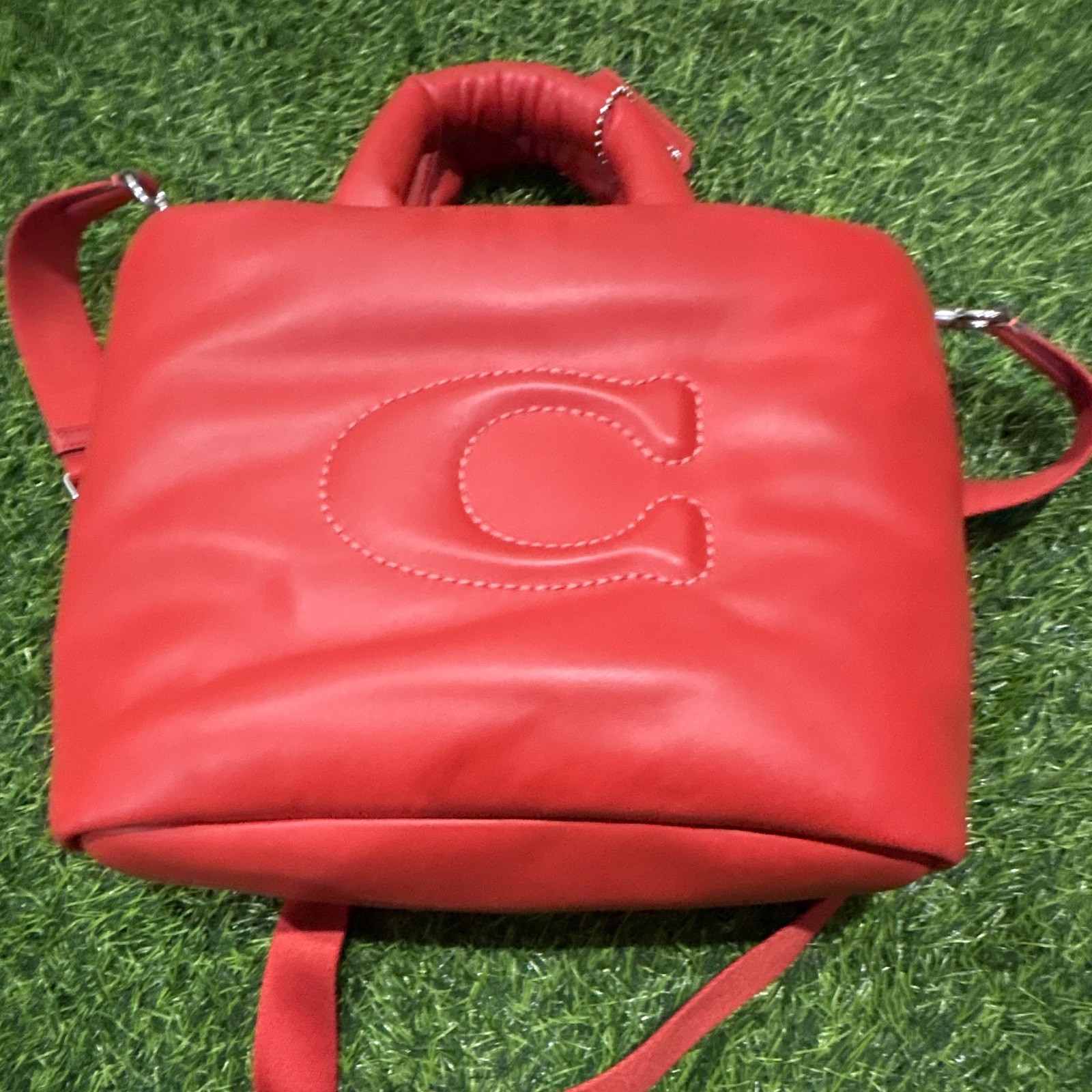 COACH Pillow purse Red Logo Satchel Top Handle Bag, Zip Closure, image 9