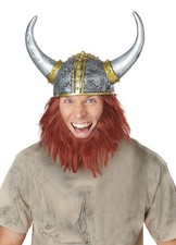 Viking Getup Helmet w/Attached Hair Fancy Dress Up Halloween Costume Accessory