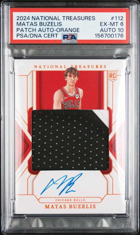 2024 NATIONAL TREASURES PATCH AUTO-ORANGE #112 MATAS BUZELIS 37/75 PSA 6 AUTO 10