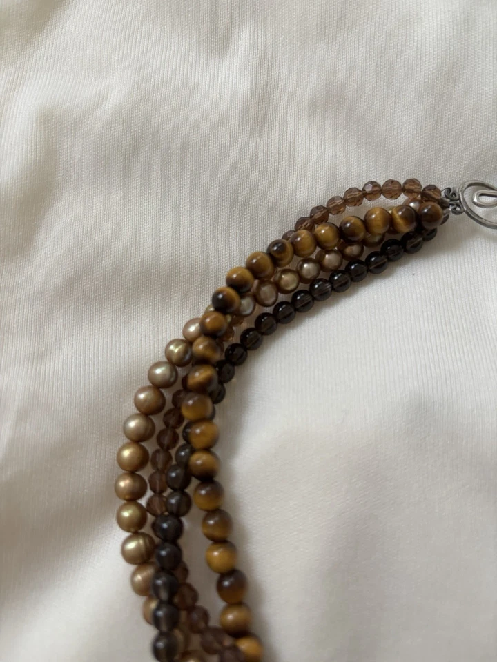 Artisan Torsade Choker Necklace Tiger Eye Smoky Quartz 16” - Image 4 of 4