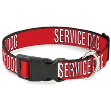 Plastic Clip Collar SERVICE DOG Red/Black/White Medium 11-16.5"