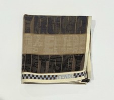 FENDI Handkerchief Men Art Logo Plaid Plain Brown Cotton Pocket Square 17.5  