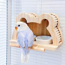 Bird Feeding Dish Cups Parrot Perch Double Bowls for Parakeet Finch Parrot