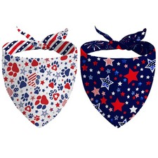 4th of July Dog Bandana Reversible 2 Pack Large, Red Paw and Fireworks