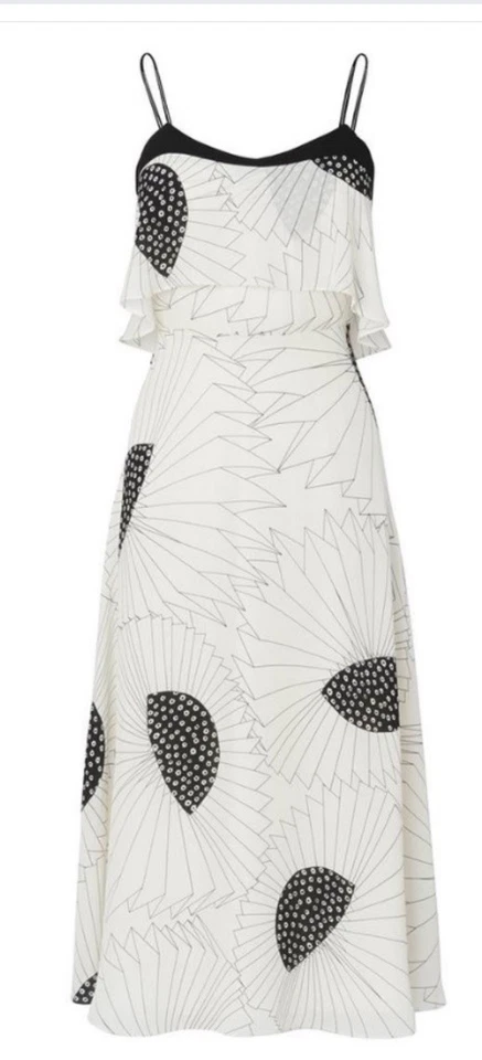 THE OPHELIA L.K. Vestido BENNETT Blanco/NEGRO FLORAL ESTAMPADO ABSTRACTO SEDA TALLA 2 S Foto 4 de 4