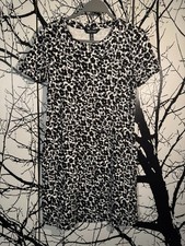 Ellen Tracy Cotton Tee Shirt Dress w/ Pockets Size Small Gray White and Black