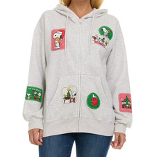 NWT L Peanuts SNOOPY Women's Full Zip Sweatshirt Hoodie LARGE GREY