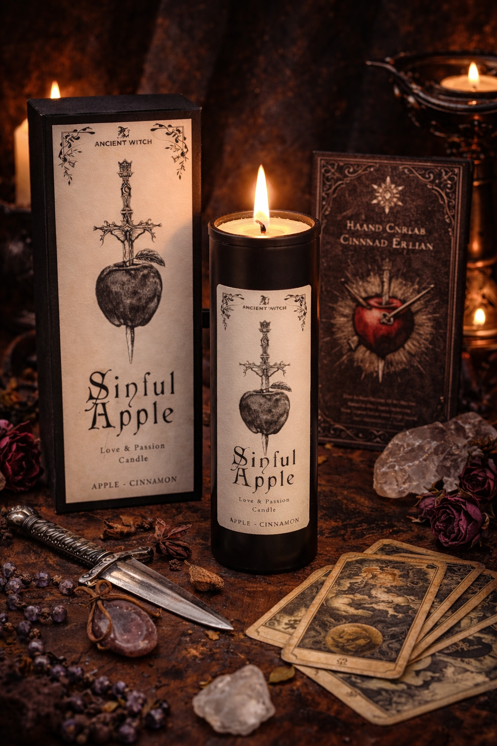 Witch Ritual Candle Love Spell Gothic - Sinful Apple Cinnamon - Soy Wax Vegan