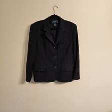 Vintage Lauren Ralph Lauren Wool Blend Blazer Charcoal Grey Pinstripe Size 14