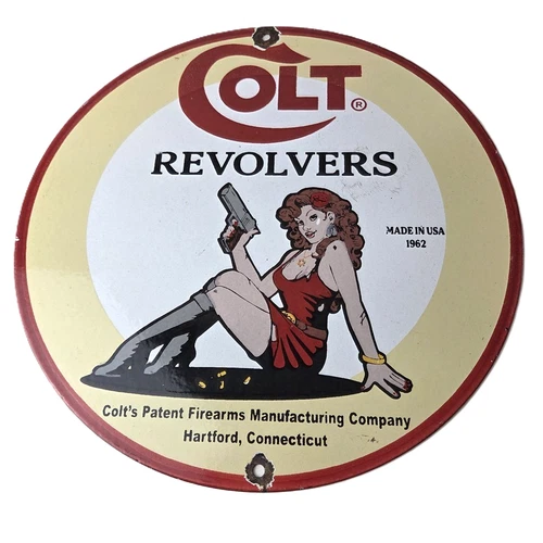Vintage Colt Porcelain Sign - Pistols Revolvers Ammo Gas Pump Ad Sign