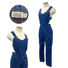 Vintage 1970s Shades of Blue Heart Bib Denim Overall Jumpsuit