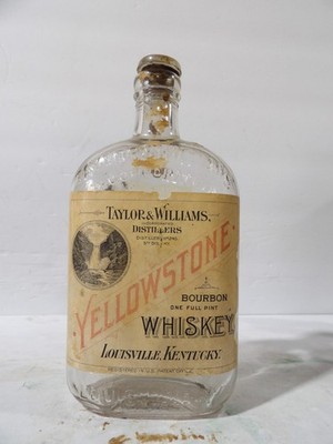 Taylor & Williams Full Pint Yellowstone Whiskey Hand blown applied top bottle