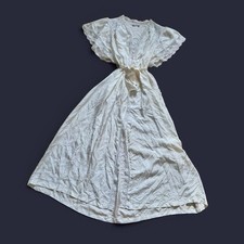 Vintage 100 Silk Cream Lace Trim Peignoir Robe Nightgown Bridal Size L Pockets