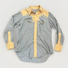 VTG 40s 50s Rockabilly Gaberdine Western Pearl Snap Cowboy Two Tone rayon M