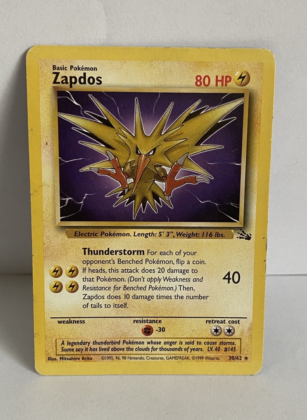 Zapdos 30/62 - 1999 Fossil Set - Non-Holo Rare - Pokemon TCG