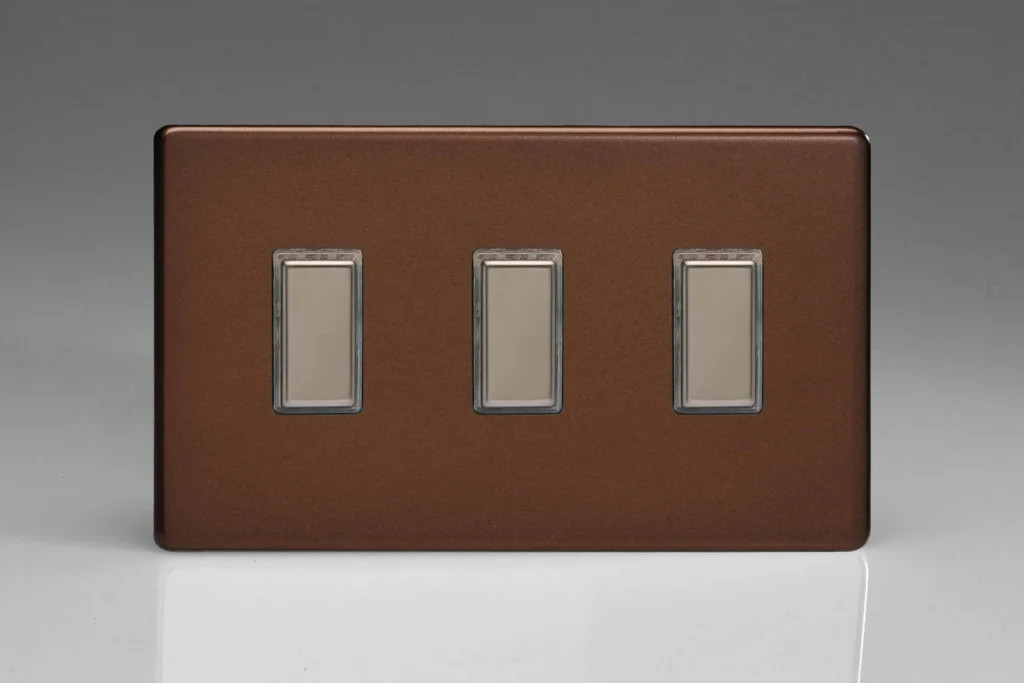 Dimmer Brown V-Pro Multi-Point Supplementary Control Screwless Mocha 3-Gang