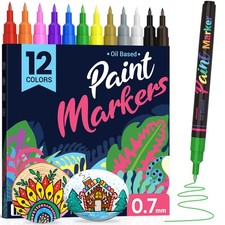 Permanent Oil Based Paint Markers: Fine Point Oil Paint Pen, 12 Colors