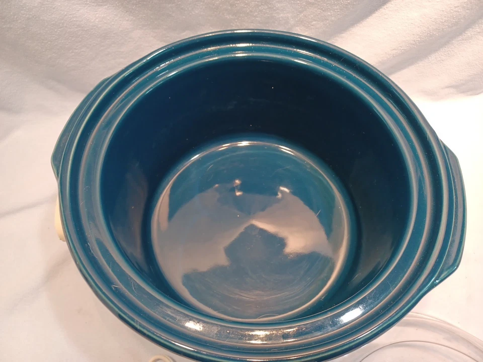 Vtg Rival Crock Pot Slow Cooker 5Qt With Lid 10” Fruit Decor White Blue Bowl - Image 4 of 4