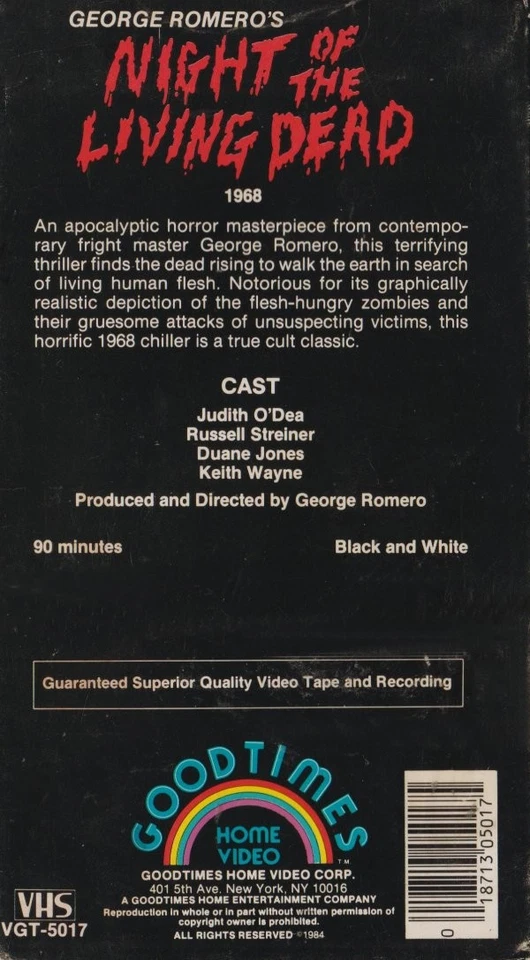Night of the Living Dead (1968) VHS Good Times Video Rare, OOP - Image 2 of 2