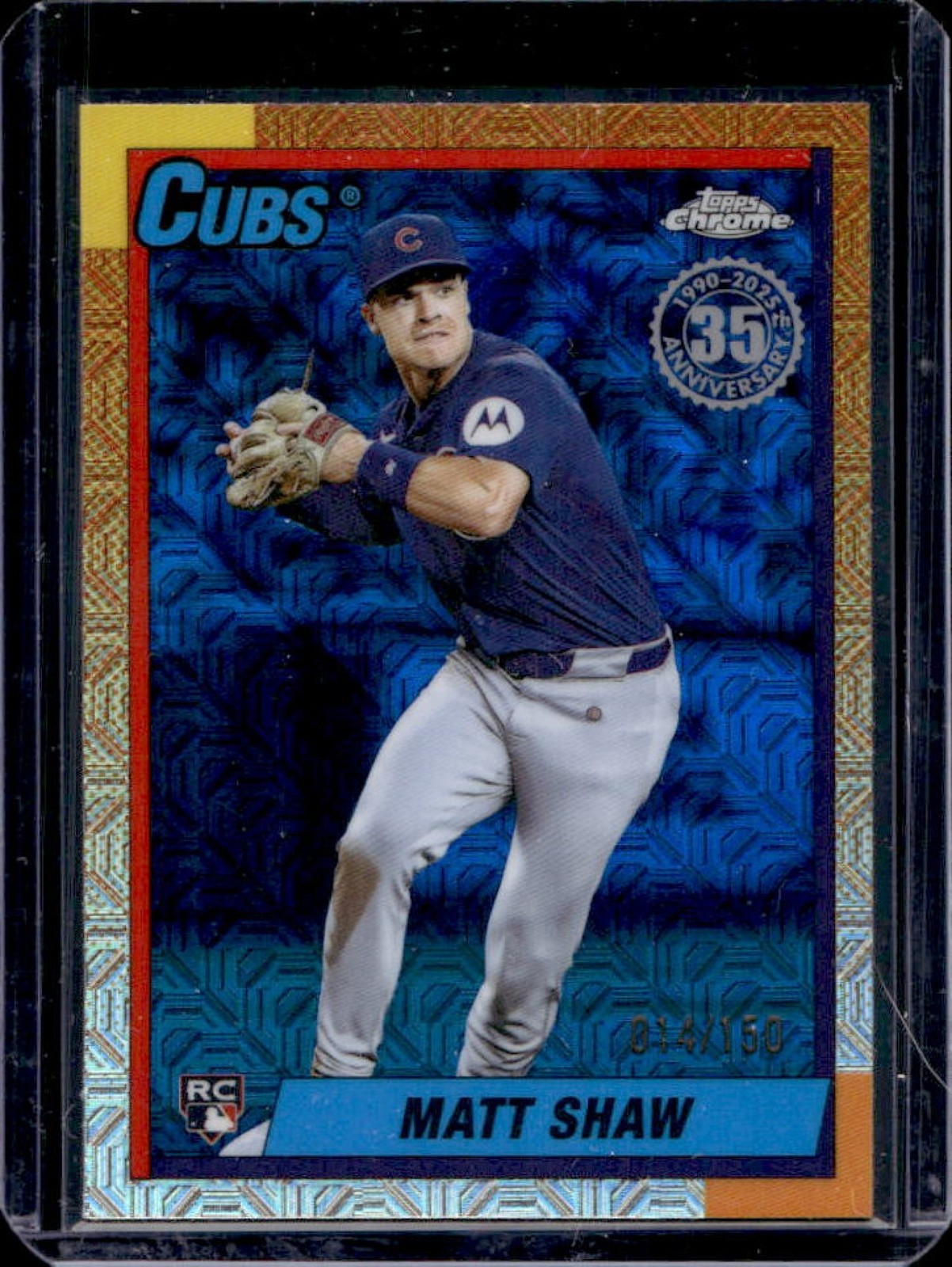 2025 Topps Update Matt Shaw Silver Pack 1990 Chrome RC Blue Mojo Refractor #/150
