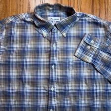 Peter Millar Button Up Long Sleeve Shirt Men's Med Check Plaid Cotton Blue Green