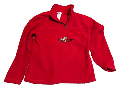 Dr Suess Green Eggs and Ham Sam I am Red Zip Up Polo Sweater Size Small Y2K