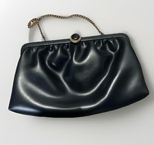 Vicki Niki of NY Black Leather Vintage Clutch Handbag