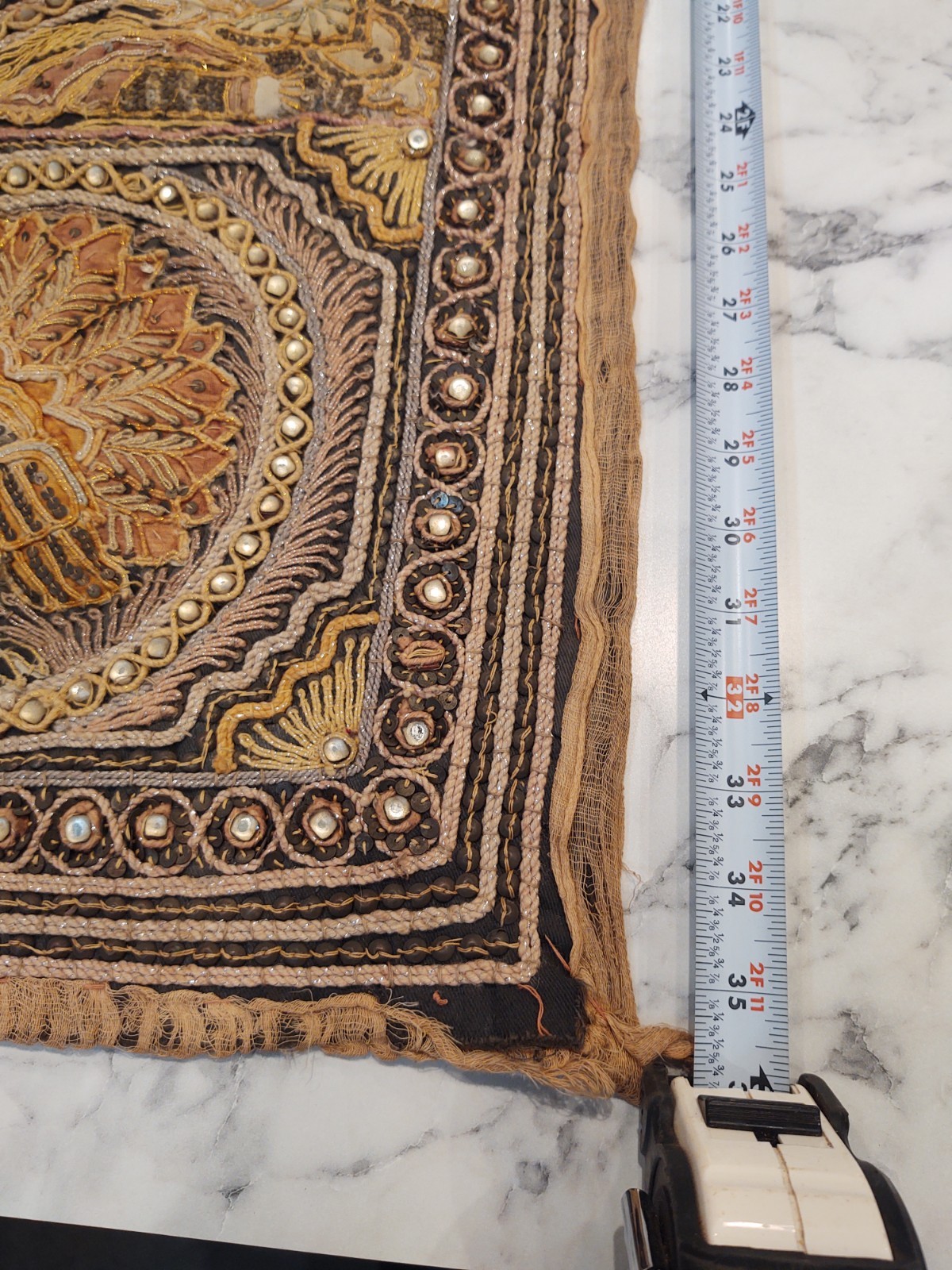 Sequin PEACOCKS Burmese KALAGA Hand-Embroidery Tapestry Wall Hanging 35 x 26 In