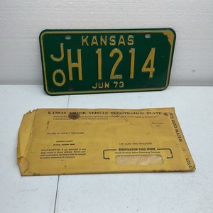 1973 Kansas License Plate Johnson County Tag # H 1214 W/ Envelope