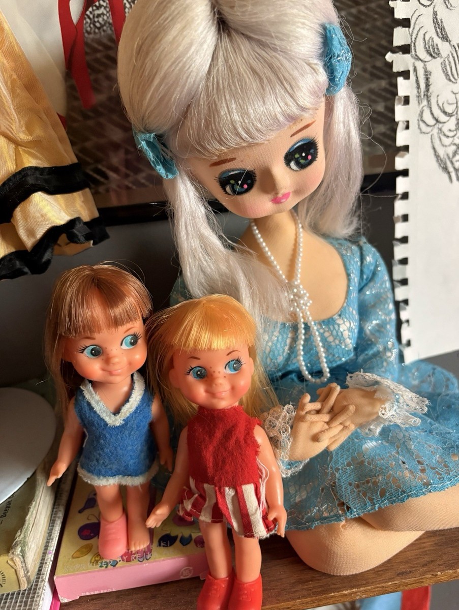 MOD 1960s Chika Chiko Chan Shiba Doll Pair Era My-Toy Co Tiny