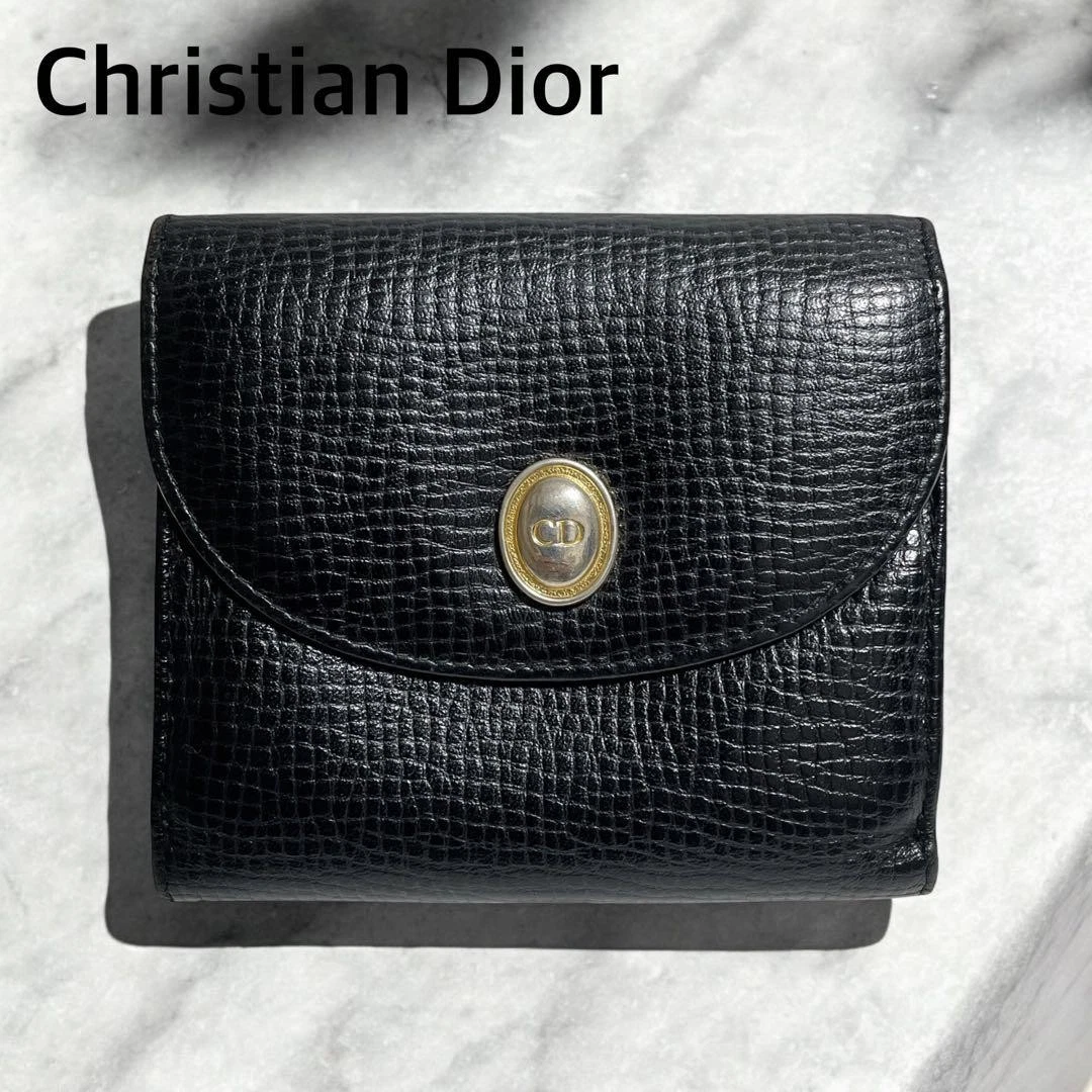 Portefeuille pliable Christian Dior Gold Hardware logo CD cuir avec crochet