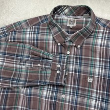 Cinch Shirt Mens 2XL XXL Plaid Button-Down Long Sleeve Pocket Western Cowboy