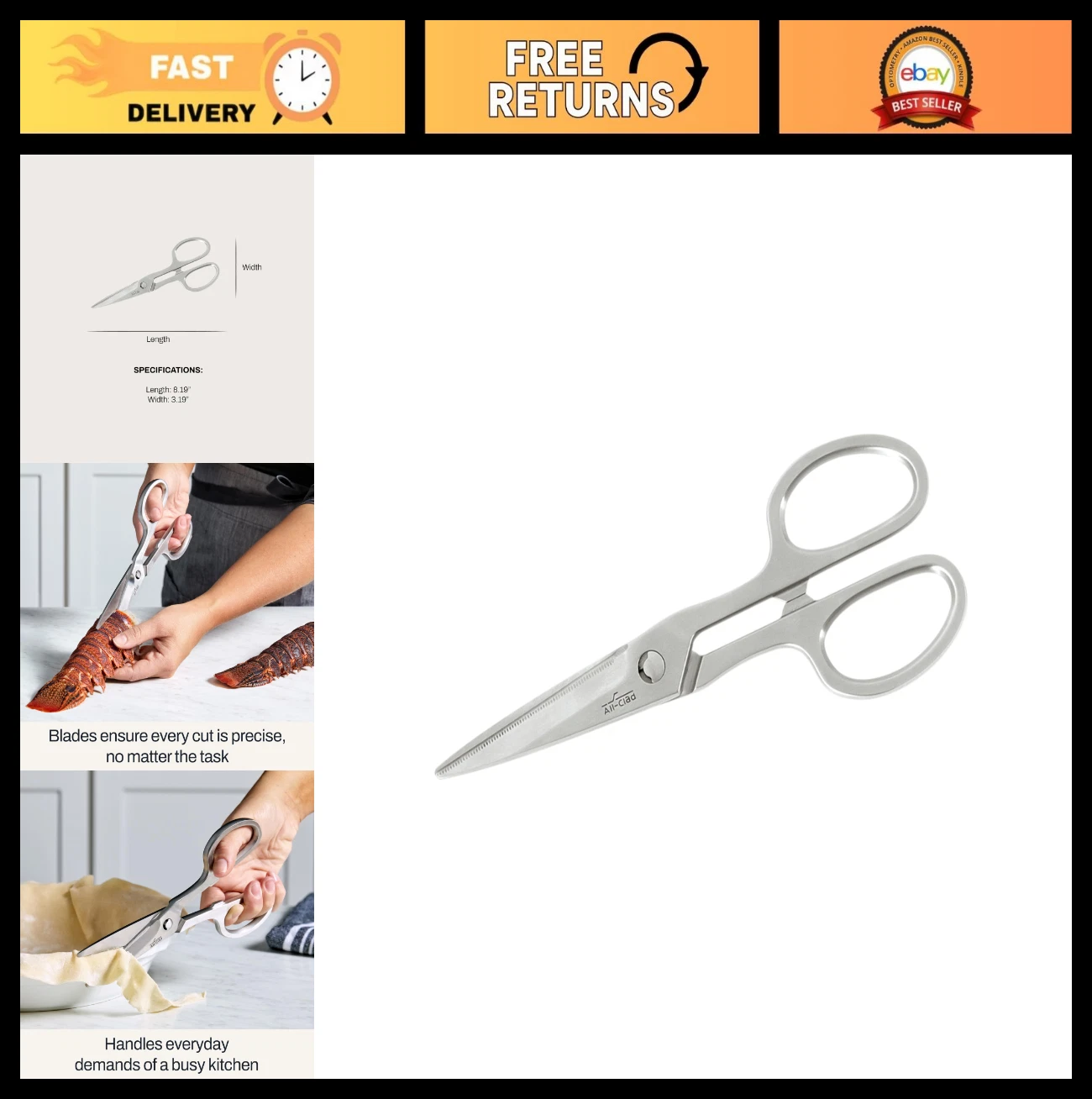Heavy-Duty Stainless Steel Kitchen Shears - Ergonomic, Rust-Resistant, 8.19" Foo
Opens in a new wind