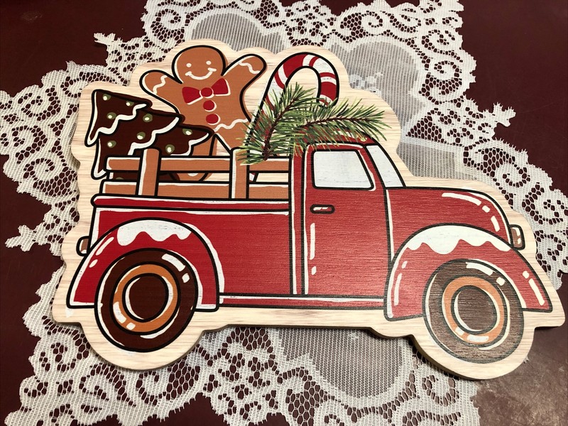 Wooden Red Truck  Christmas 🎄 Gingerbread  Sign From Hobby Lobby