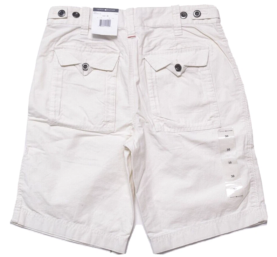 Tommy Hilfiger New Mens Shorts Flap Pocket Twill Natural Off White 30 Inseam 11"