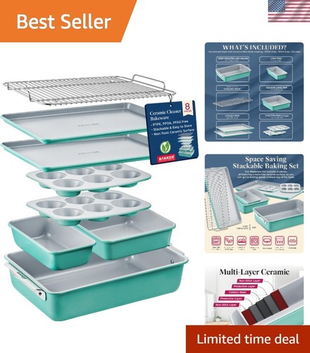 Bakken 8-Piece Stackable Bakeware Set - Ceramic Non-Stick Coating ...