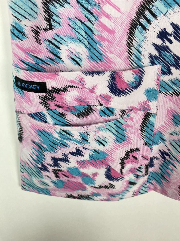 Jockey Scrub Top Women's Size S Pink Blue Pockets Cut Out 2289 Medical Nursing - Image 4 of 4